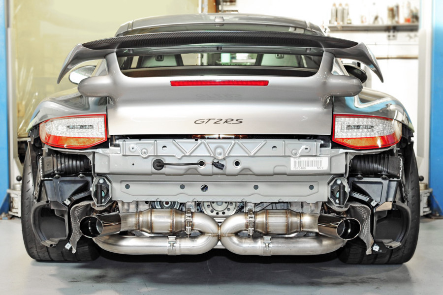 exhaust upgrade for gt2 from awe tuning rear view installed