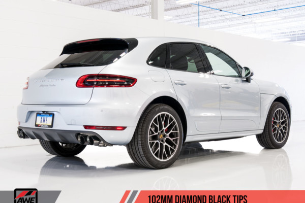 porsche macan rear quarter showing awe exhaust tips in black