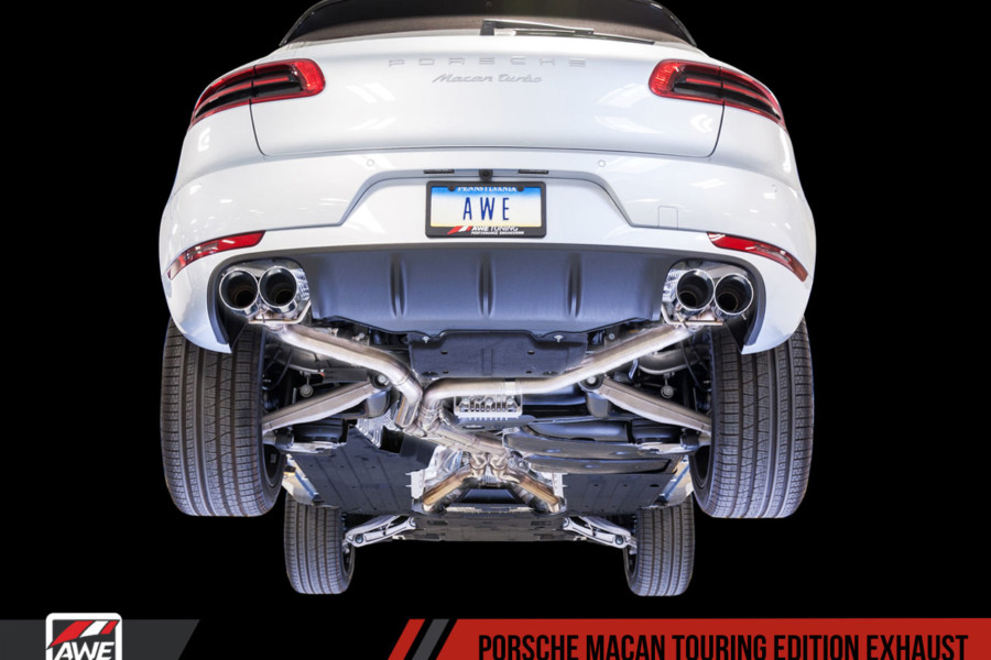 porsche macan rear quarter showing awe exhaust tips in black