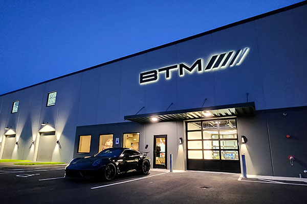 Purpose-built storage facility for classic Porsches at Blair Talbot Motors.
