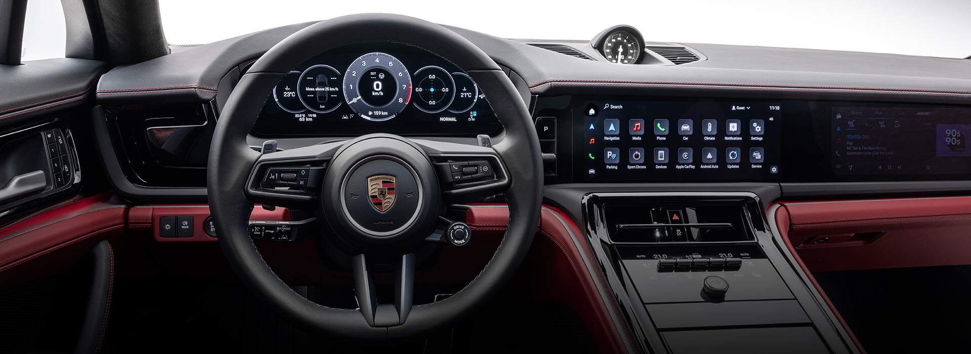porsche steering, ignition lock and key messages on dashboard