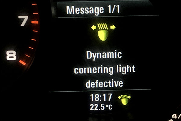 Porsche Dynamic Cornering Light Defective message