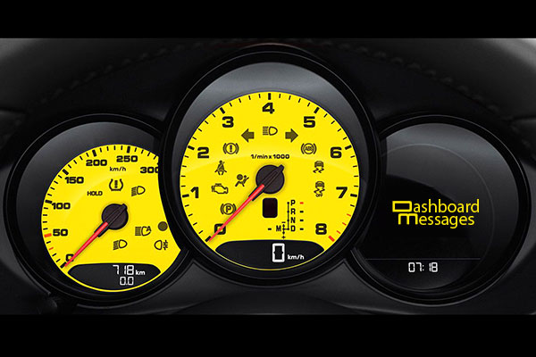 Porsche dashboard warning messages and symbols, lights